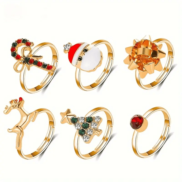 6 Pcs Niedliche Elch Weihnachtsbaumverstellbarer Ring -Set