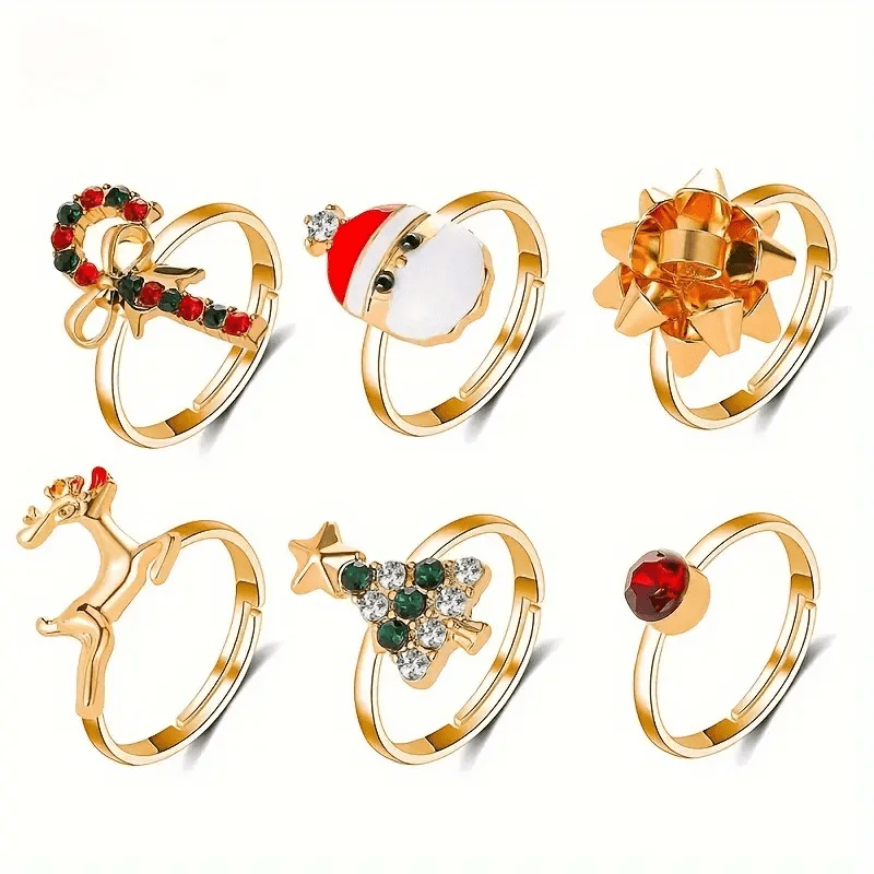 6 Pcs Niedliche Elch Weihnachtsbaumverstellbarer Ring -Set