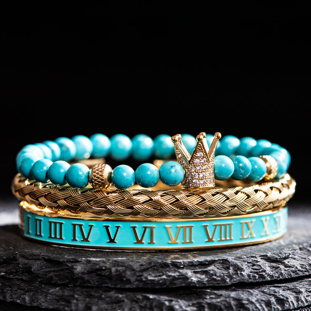 Blauperlen Römische Ziffern Kronenarmband