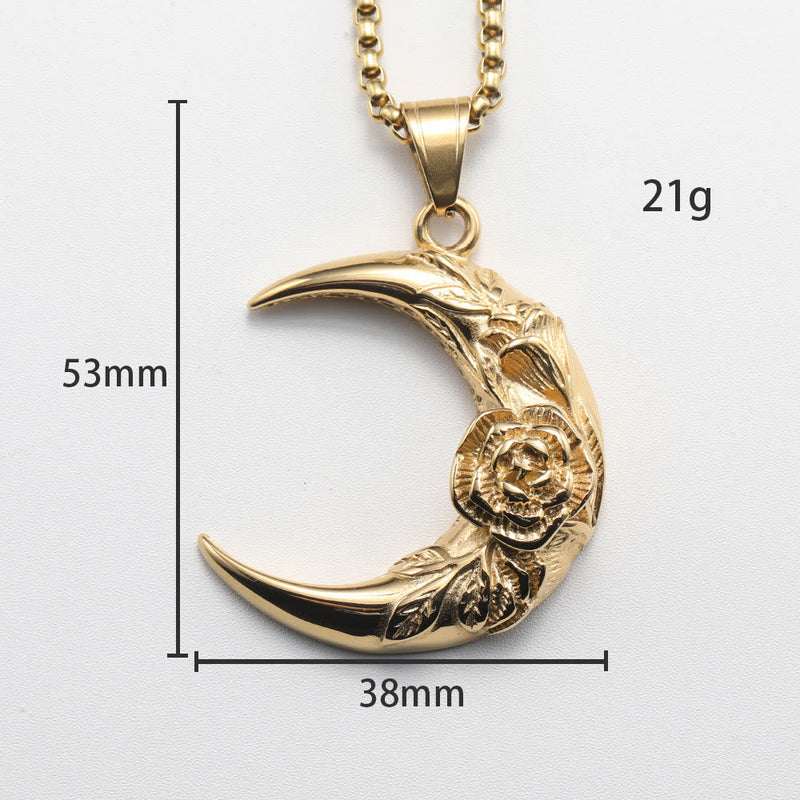 Halbmond Mit Rosenanhänger Retro Halskette