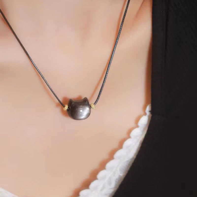 Chavri Gold glänzender Obsidian Silber glänzender Obsidian Schönes Pfoten-Glückskatzen-Schutzarmband