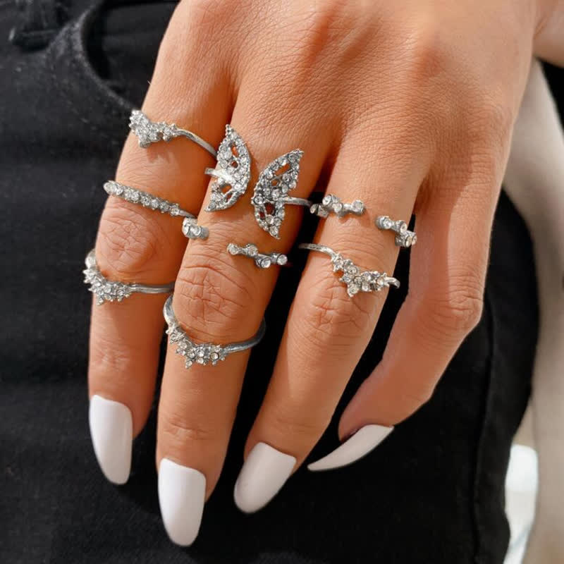 10Pcs Frauen Bohemian Geometrischer Ring -Set