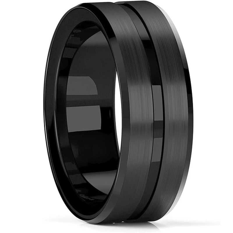 Mode Männer 8Mm Gold Farbe Nut Abgeschrägte Kante Wolfram Hochzeit Carbon Faser Ring Punk Zahnrad Edelstahl Ring für Männer