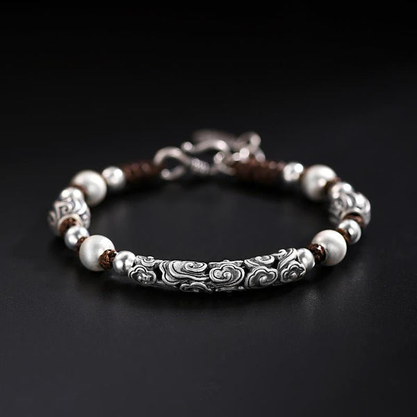 Chavri Tibet handgefertigtes Kupfer 999 Sterling Silber Glückswolken-Reichtum-Schnur-Armband