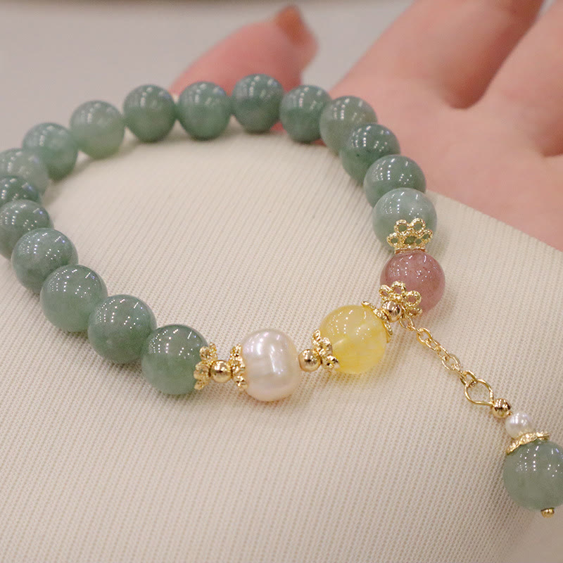 Buddha Stones Jade Perle Erdbeerquarz Fülle Glücksperlen Charm-Armband