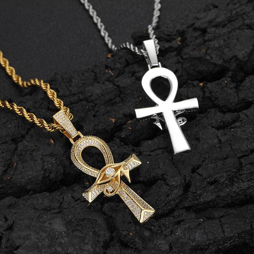 Auge Des Horus Ankh -Anhängers In Weißgoldenkette