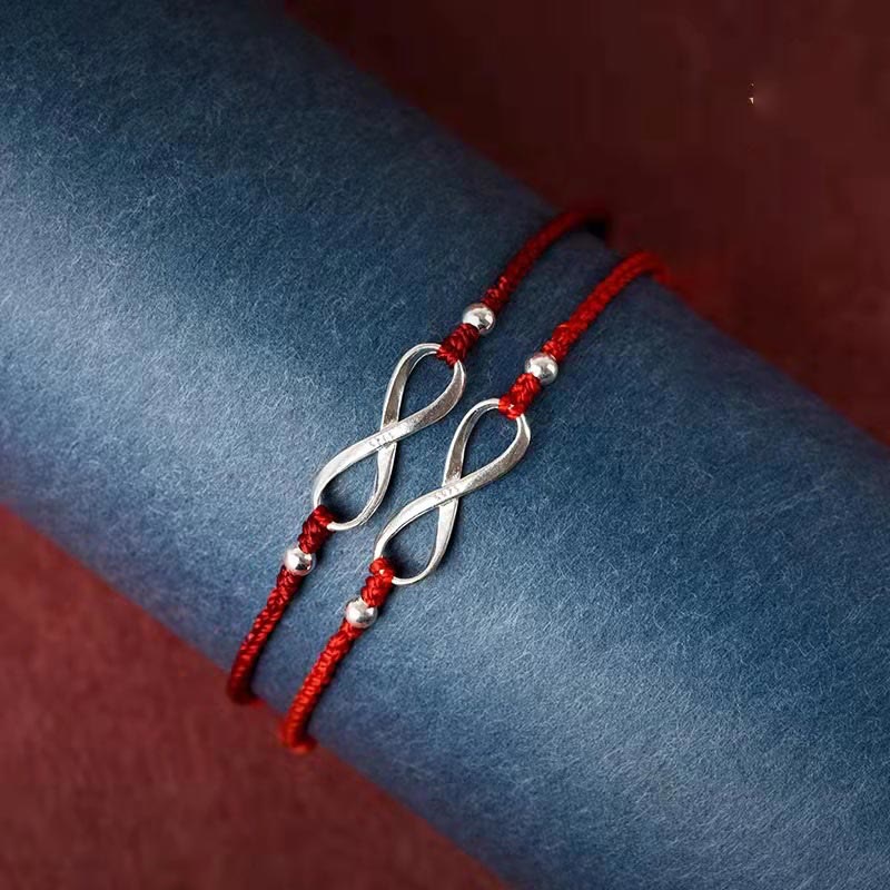 Chavri 925 Sterling Silber Endless Knot Protection Luck Red String Armband Fußkettchen