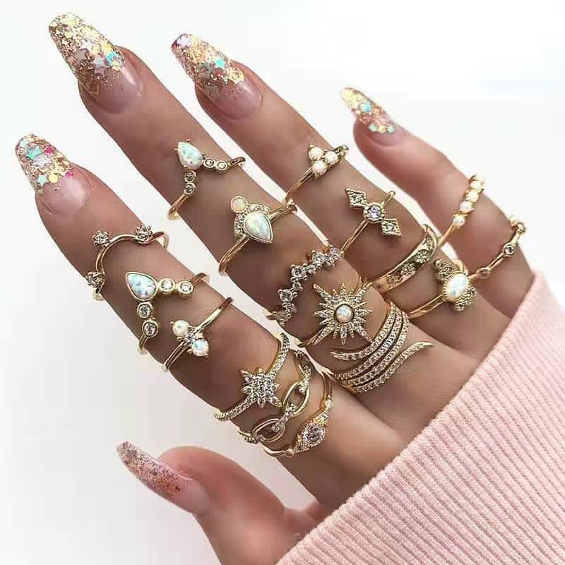 10Pcs Frauen Bohemian Geometrischer Ring -Set