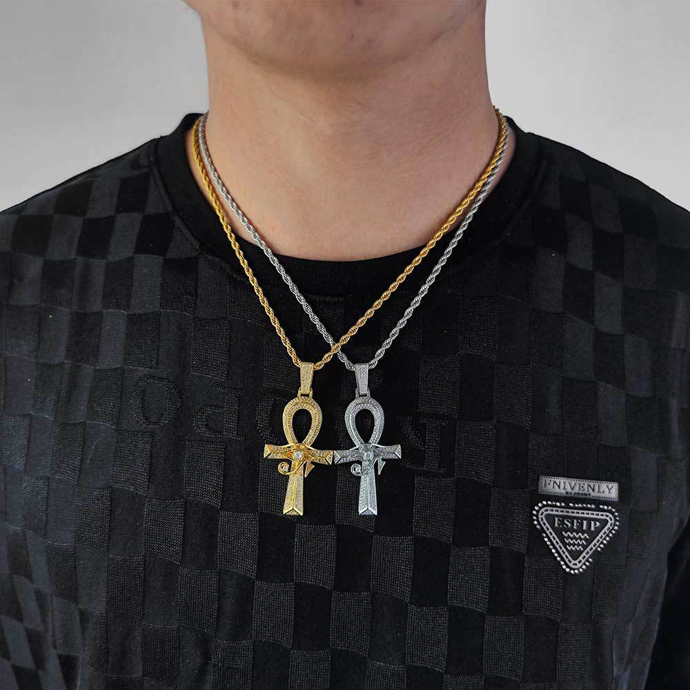 Auge Des Horus Ankh -Anhängers In Weißgoldenkette