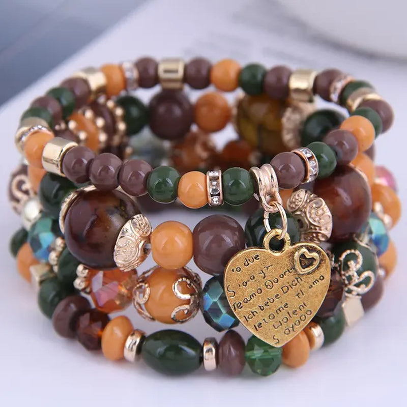 Neues 4-teiliges/Set Bohemian Love Anhänger Kristall Perlen Armband Retro Ethnicbracelet Personalisierte Damenmode Armband Schmuck