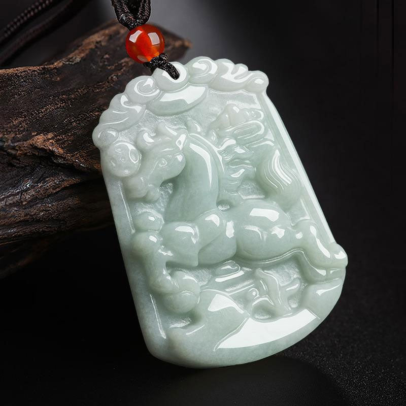 Chavri natürliche Jade 12 chinesische Sternzeichen Fülle Amulett Anhänger Halskette