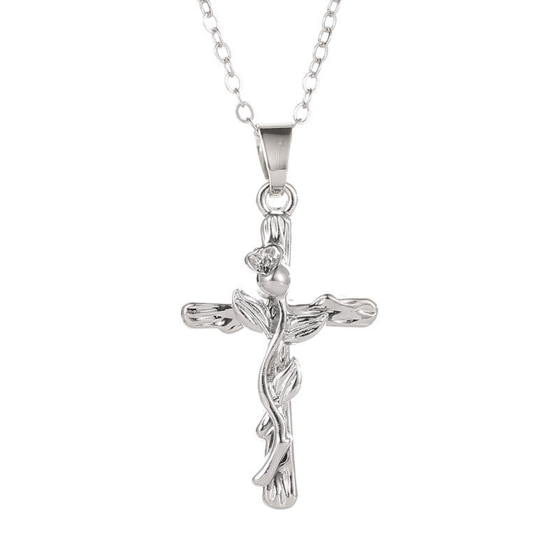 Cross Rose Blume Pendell Halskette
