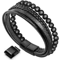 Chavri natürliches Lavagestein-Lederarmband mit schwarzen Onyxperlen