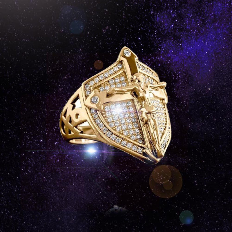 Frei Heute Stark Im Glauben Goldene Schildkreuzwand Kruzifix Jesus Ring Ring