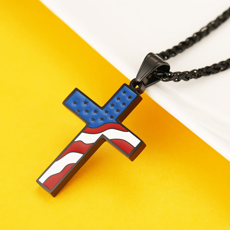 Amerikanische Flaggekreuz Religiöser Schmuck Anhänger Halskette