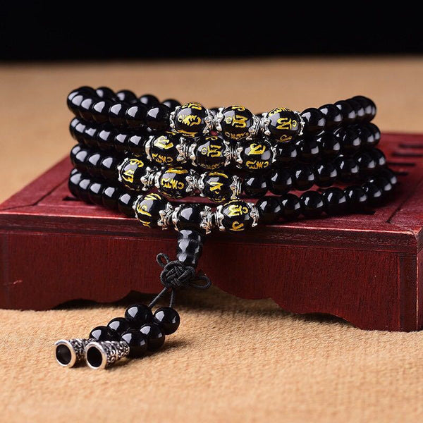 Chavri Black Obsidian Six True Words Protection Mala Armband