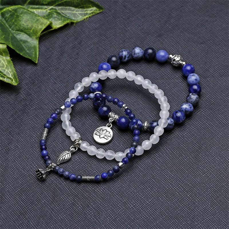 Chavri 3PCS natürliches Quarzkristall-Perlen-Heilenergie-Lotus-Armband