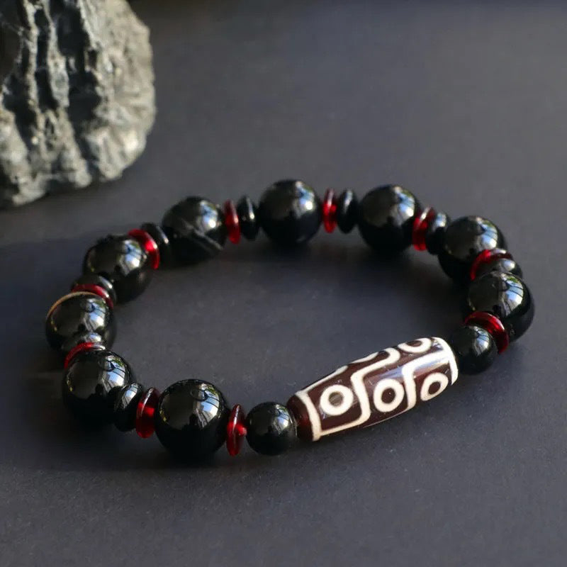 Chavri Black Onyx Nine-Eye Dzi Bead Wealth Protection Armband