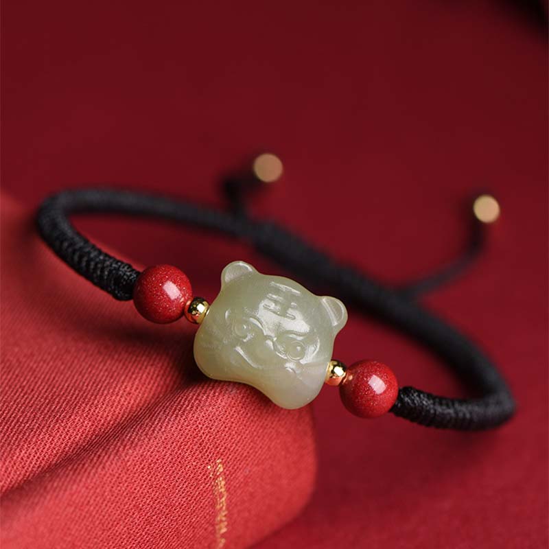 Chavri Jade Cinnabar Lucky Tiger String Armband