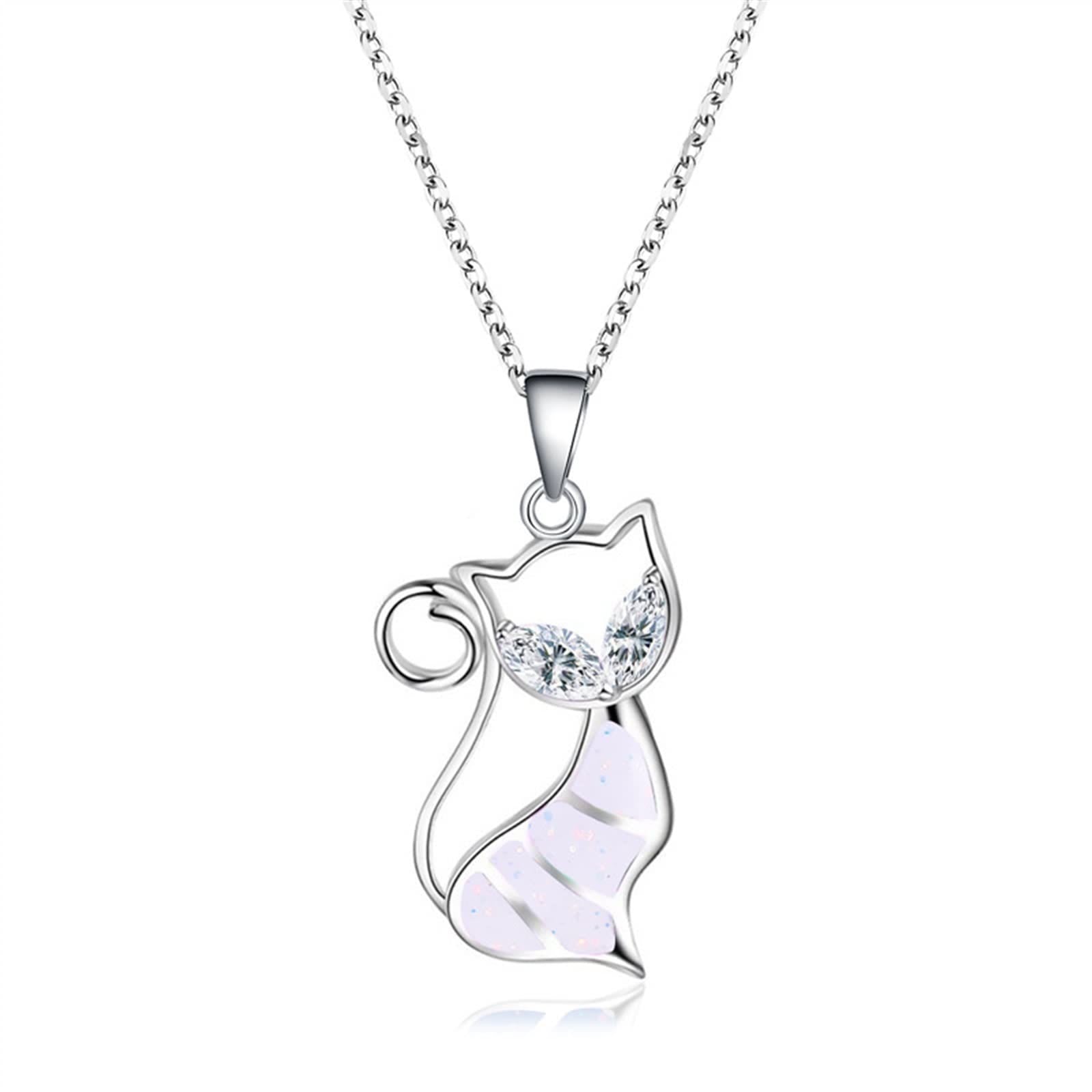 Nette Katze Versilberte Opal -Halskette