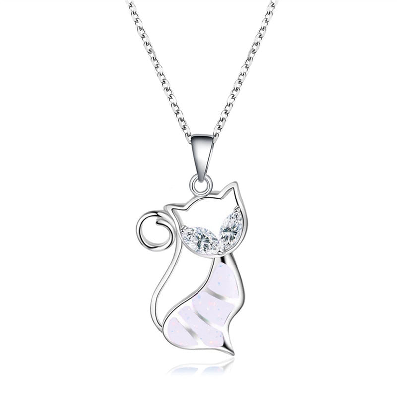 Nette Katze Versilberte Opal -Halskette