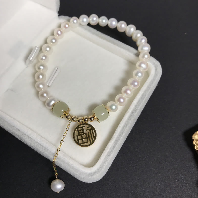 Buddha Stones Naturperle Hetian Jade Glück Weisheit Perlenarmband