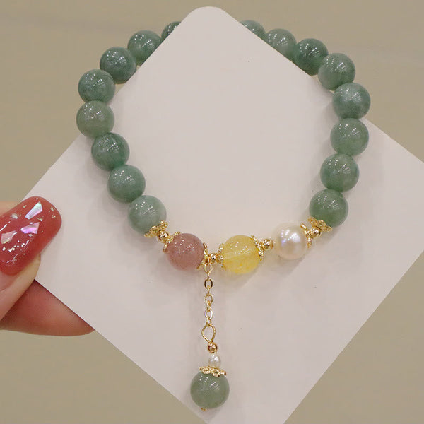 Buddha Stones Jade Perle Erdbeerquarz Fülle Glücksperlen Charm-Armband