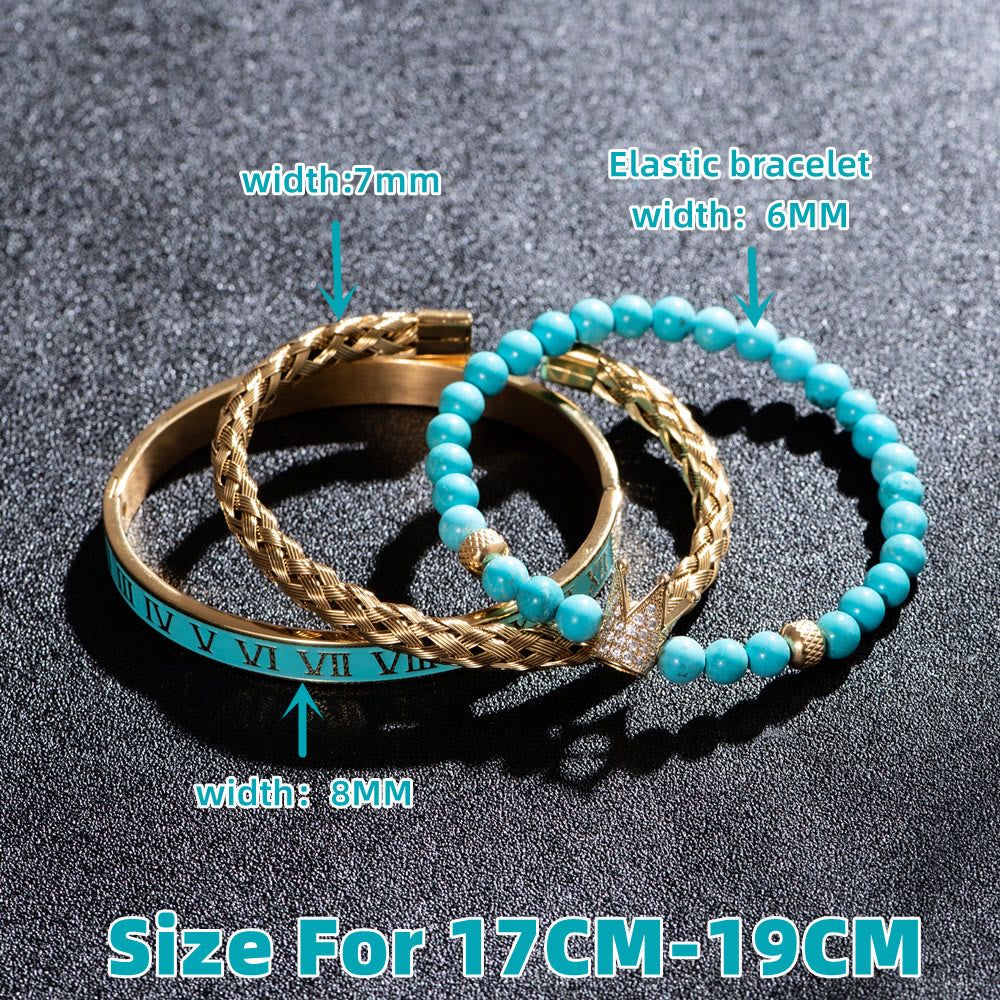 Blauperlen Römische Ziffern Kronenarmband