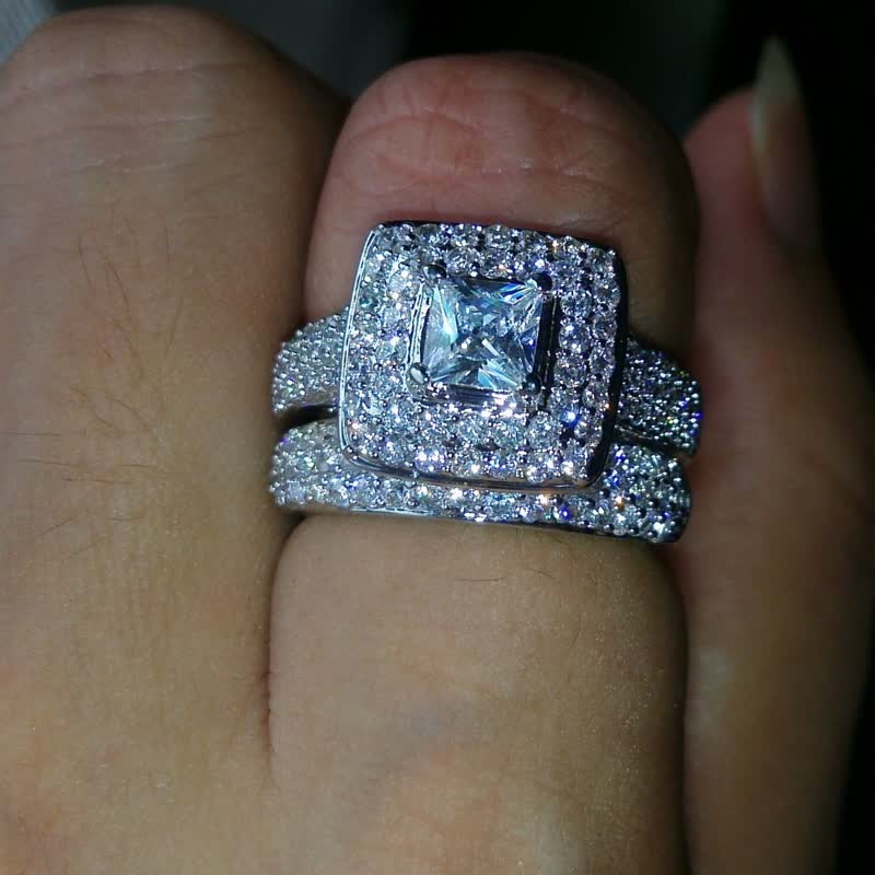 Kubisch Weißer Zirkon Glänzender Prinzessinring