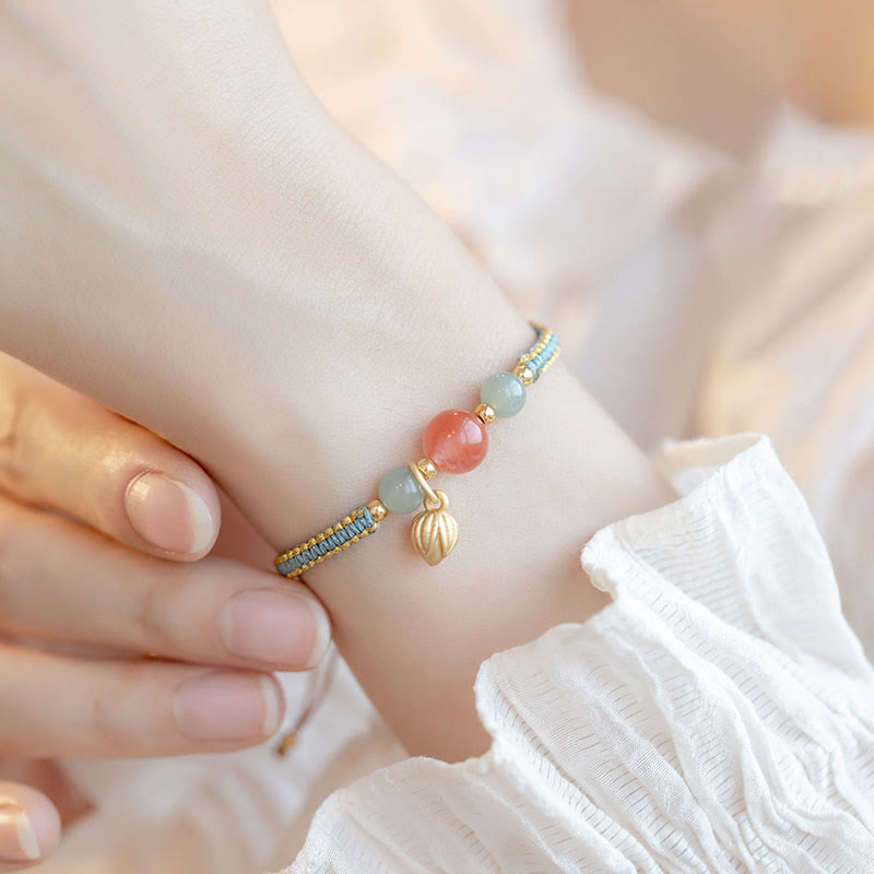 Chavri rotes Achat-Jade-Lotus-Selbstvertrauen, ruhiges Schnurarmband