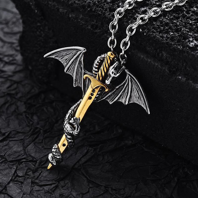 Klassische Vintage Warrior Dragon Schwert Halskette