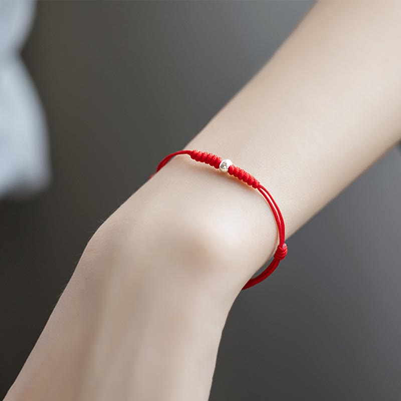 Chavri 925 Sterling Silber Glücksperlenschutz Rote Schnur Geflochtenes Armband