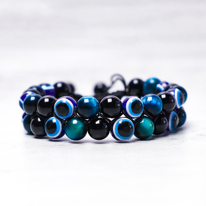 Chavri Evil Eye Hämatit Tigerauge Schutz Perlenarmband