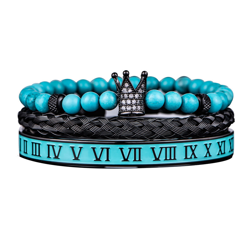 Blauperlen Römische Ziffern Kronenarmband