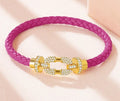 Rundes, mit Kristallen geflochtenes Lederarmband
