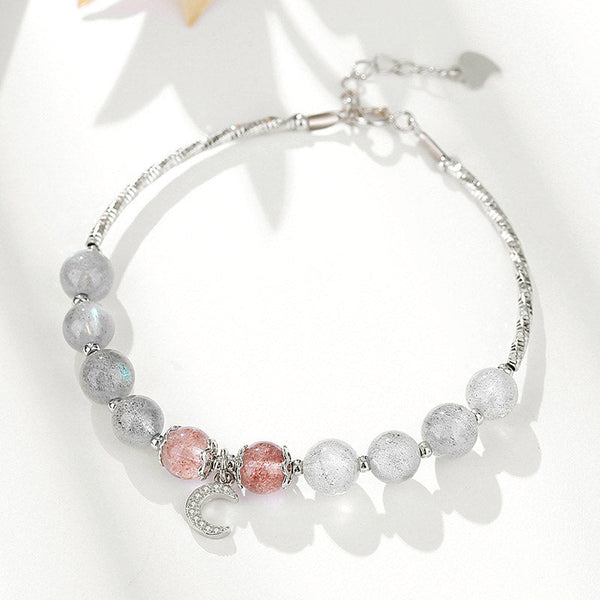 Chavri Erdbeerquarz-Mondstein-Glücks-Mond-Charm-Armband