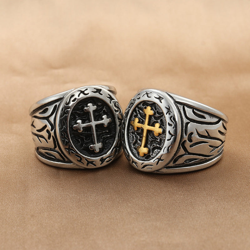 Frei Heute Männer Edelstahl Mittelalterlicher Kreuz Signet Ring