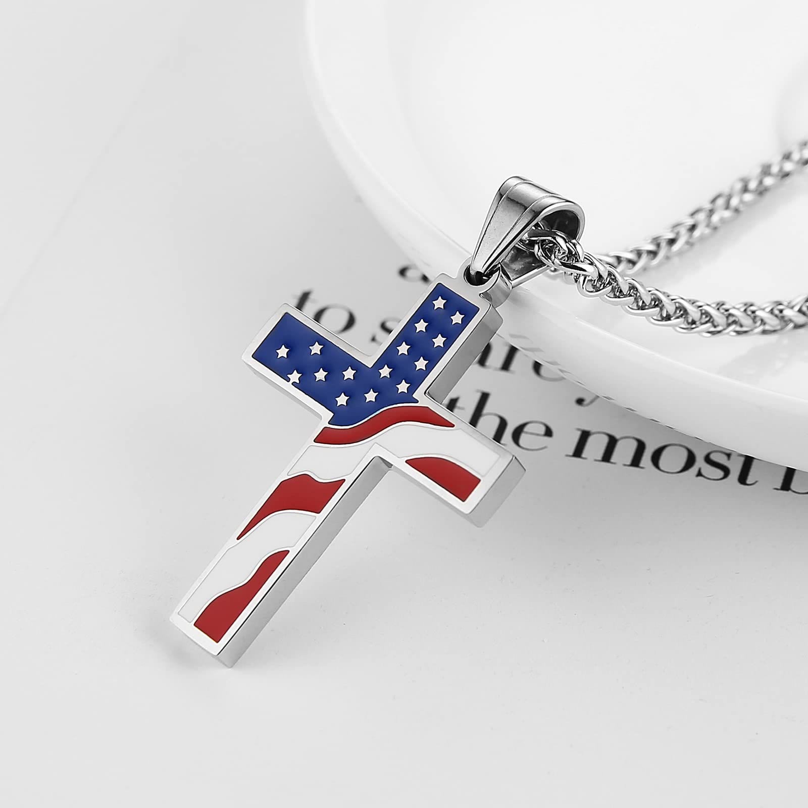 Amerikanische Flaggekreuz Religiöser Schmuck Anhänger Halskette