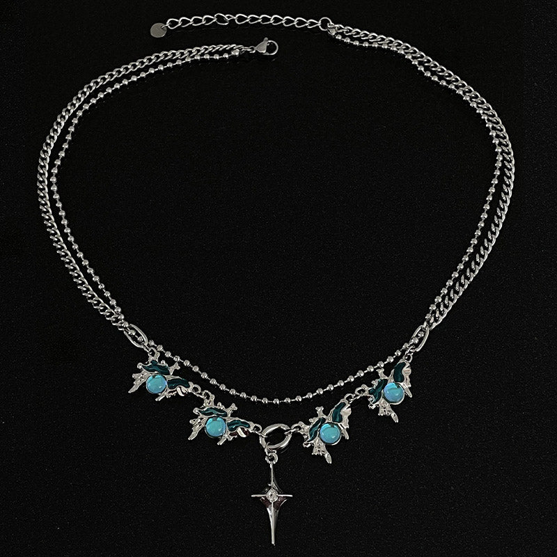 Blue Moonstone Cross Star Halskette