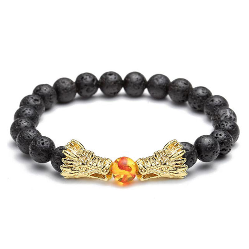 Chavri Weiß Türkis Lava Rock Dragon Blessing Perlenarmband