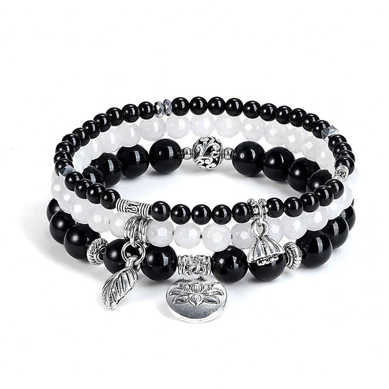 Chavri 3PCS natürliches Quarzkristall-Perlen-Heilenergie-Lotus-Armband