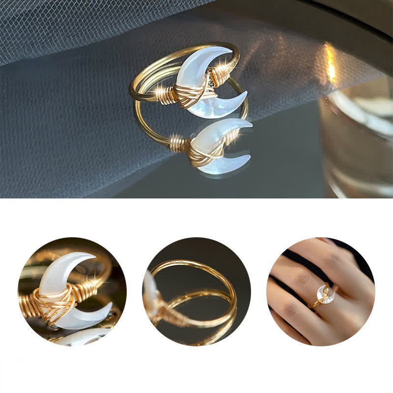 Chavri Natural Tridacna Stone Moon 14K Gold Segensring