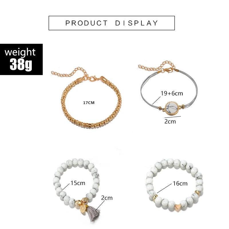 Bohemia Herz Quasten Perlenarmband für Frauen Handgefertigtes verstellbares Perlenketten Armband Set Schmuck Pulsera