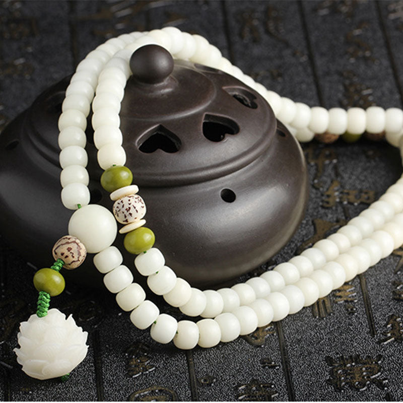 Chavri White Jade Bodhi Lotus Mala Harmony Halskette Armband