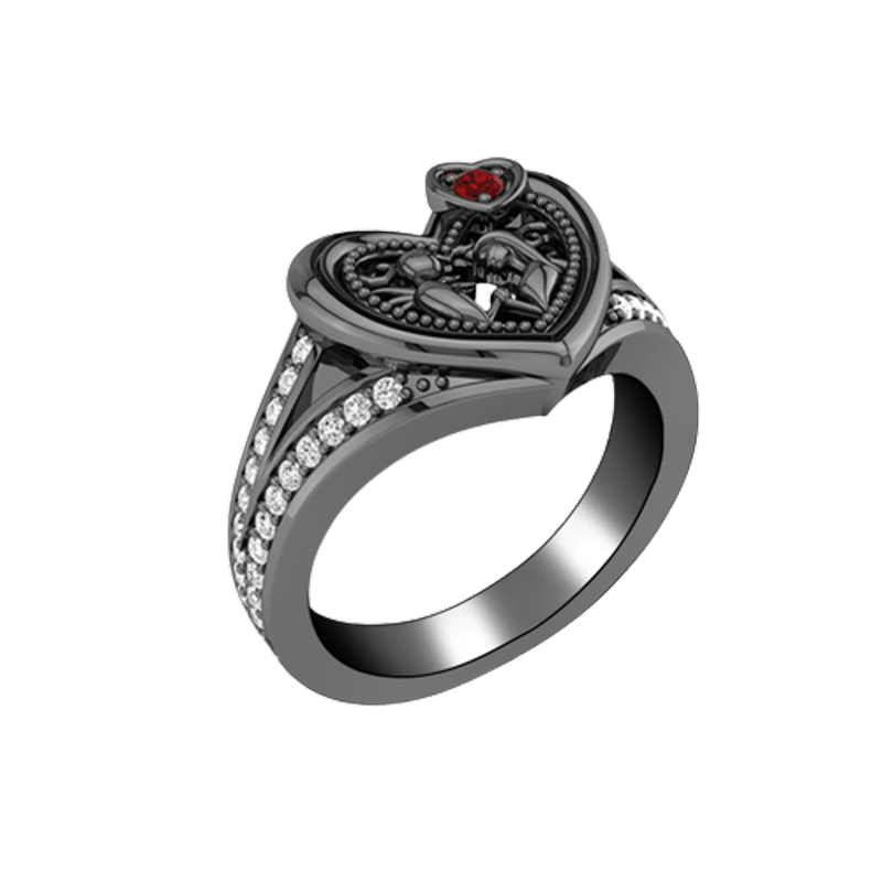 Herz -Zu -Herz -Schädelpaar Rubin Herzring