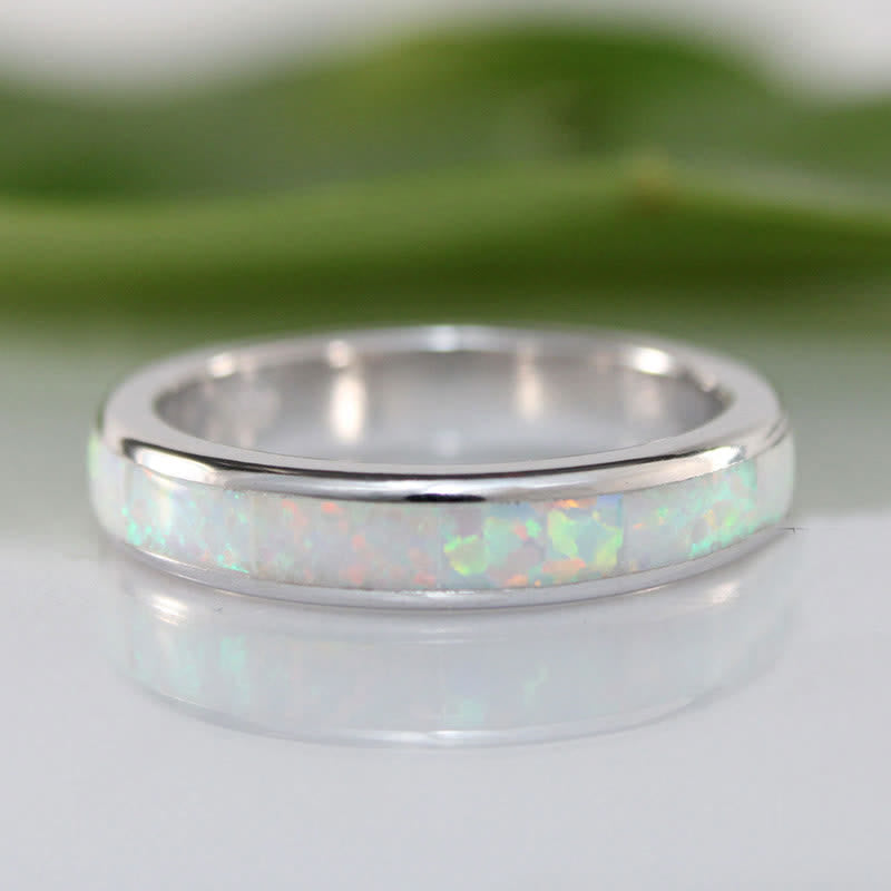 Ewigkeit Weißes Opalband Sterling Silber Ring