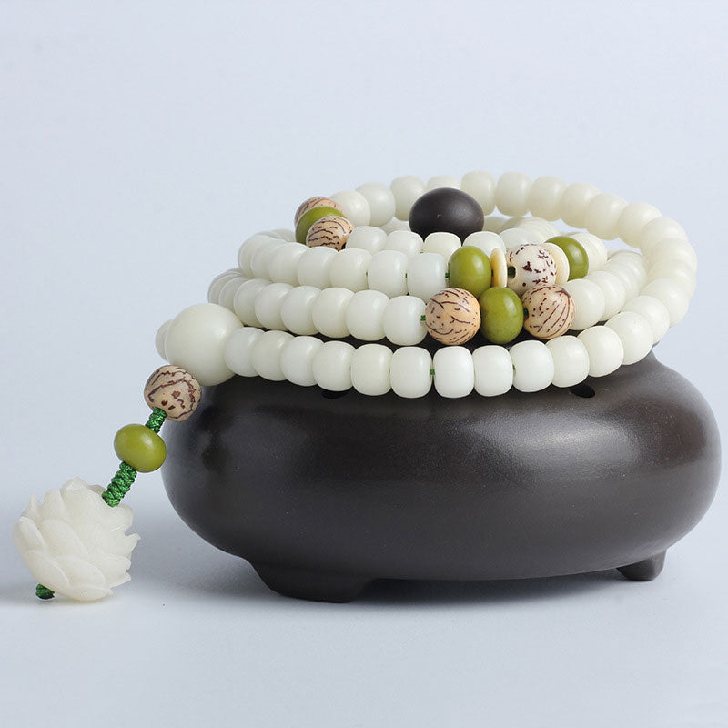 Chavri White Jade Bodhi Lotus Mala Harmony Halskette Armband