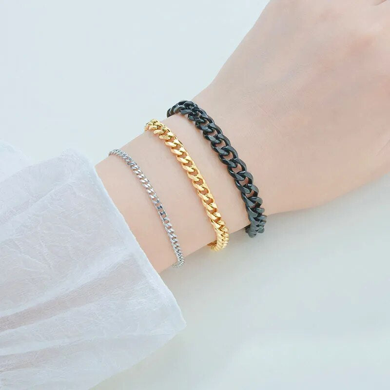 Mode Edelstahl Männer Curb Kubanischen Kette Armband Frauen Armband auf Hand für Paar Unisex Handgelenk Hand Schmuck Geschenk Party