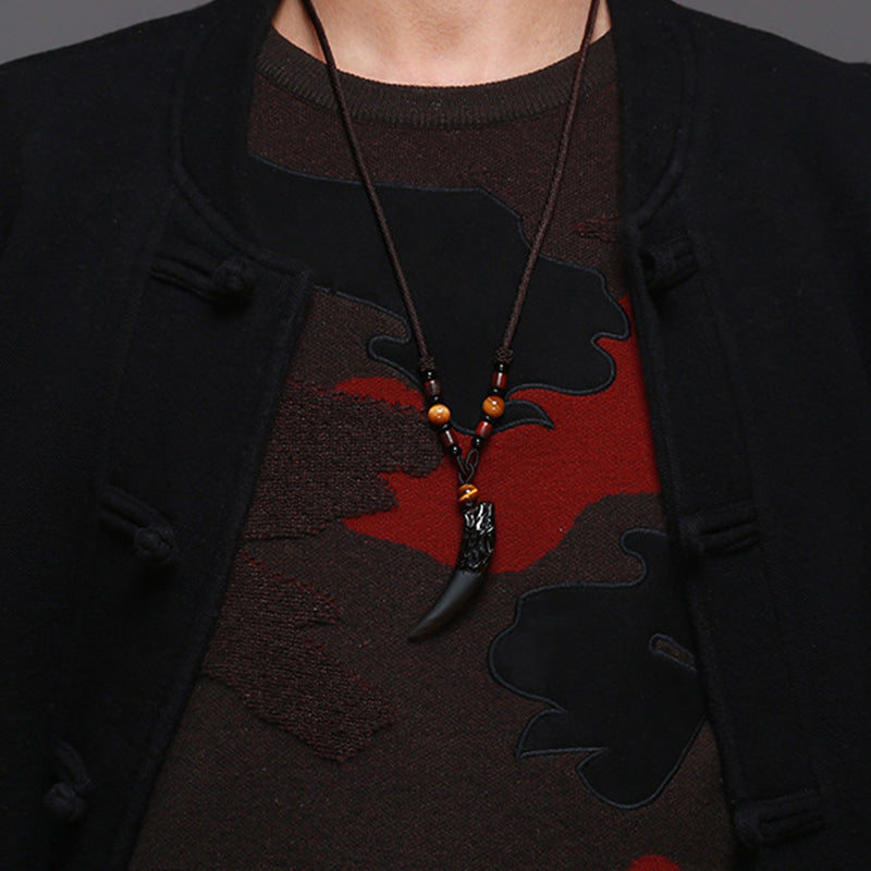 Chavri Natural Ice Obsidian Wolf Tooth Pattern Courage Halskette Anhänger