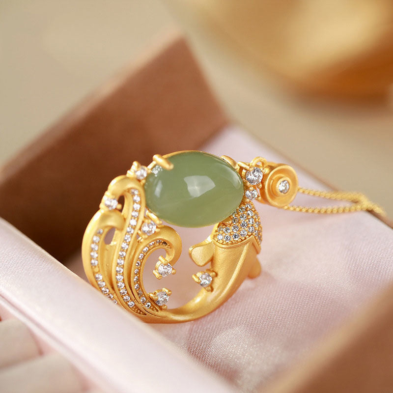 Chavri Cyan Jade Koi Fisch Heilung Ruhe Halskette Anhänger